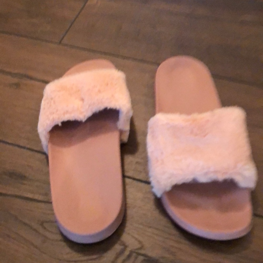 Fluffy fuzzy pink slides
